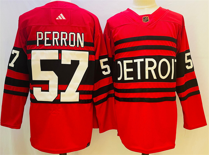 Men's Detroit Red Wings #57 David Perron Red 2022/23 Reverse Retro